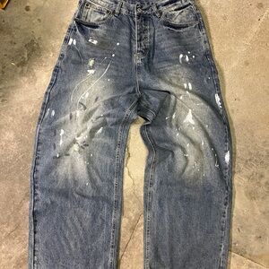 Acne Men's Relaxed Blue Paint-Splatter Jeans